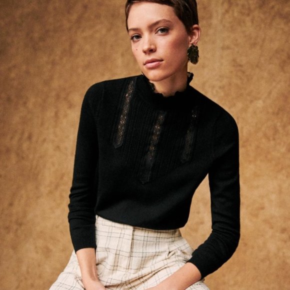 Sezane Tulio Sweater Jumper Black Small 